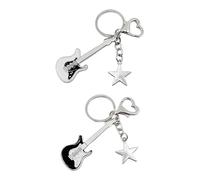 KRYMSON Lot de 2 porte-clés en forme de guitare - Accessoire de personnalisation rétro - Chaîne punk - Pour homme et femme - Pendentif en métal (noir, blanc), noir/blanc, taille unique
