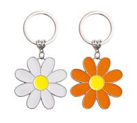 KRYMSON Lot de 2 porte-clés marguerite pour femme en alliage de zinc blanc orange floral classique en forme de cœur