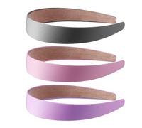 KRYMSON Lot de 3 élastiques à cheveux épais et rembourrés - Bandeau en satin doux et rembourré - Bandeau uni antidérapant - 3 cm - Pour femme - Noir, rose, violet