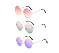 KRYMSON Lot de 3 Lunettes de Soleil Rondes en Métal - Rétro, Hippie pour Fête sur la Plage, Activités de Plein Air et Conduite