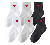 KRYMSON Lot de 3 paires de chaussettes d'amour rouges au milieu du mollet, chaussettes pour femme au milieu du mollet, chaussettes tendance cœur rouge, chaussettes mignonnes en coton, chaussettes de