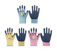 KRYMSON Lot de 3 paires de gants pour enfants, gants de jardinage, gants d'élevage, gants de travail ménager, gants en latex antidérapants, gants unisexes pour 6 à 9 ans (rose, bleu, jaune)