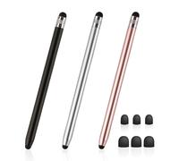 KRYMSON Lot de 3 stylets à double tête pour écran tactile en caoutchouc, stylet capacitif en métal pour tablette et smartphone, noir, argent, rose