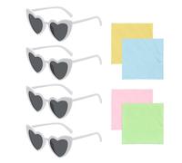 KRYMSON Lot de 4 paires de lunettes de soleil en forme de cœur avec 4 chiffons à lunettes, verres en résine, lunettes de soleil tendance en forme de cœur, lunettes de soleil anti-UV (blanc)
