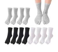 KRYMSON Lot de 6 paires de chaussettes Tabi à orteils en coton - Chaussettes pour sandales, chaussettes de yoga Tabi - Respirantes - Chaussettes élastiques - Unisexe (noir, blanc, gris),