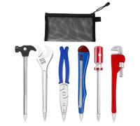 KRYMSON Lot de 6 stylos à bille à outils en forme de matériel, 1 sac à stylo en maille noire, papier à lettre créatif et personnalisé, ensemble de stylos à outils, jouets pour enfants