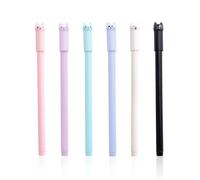 KRYMSON Lot de 6 stylos à encre gel motif chat pour fille - Cadeaux mignons - Papeterie - Papier à lettre pour filles (bleu, blanc, vert, violet, rose, noir)
