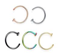 KRYMSON Lot de 8 anneaux de nez, faux anneaux de nez percés, anneaux de nez en acier inoxydable, anneaux de nez argentés, faux anneaux percés, fausses boucles d'oreilles percées, bijoux pour femme,