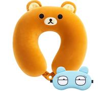 KRYMXAR Coussin de nuque, pour enfant, avec masque pour les yeux, 30 x 30 cm, doux, pour voyage, voiture, bureau et avion