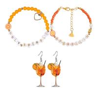 KRYMXAR Lot de 4 accessoires Aperol avec bracelet Holyy Aperol et boucles d'oreilles en verre à vin Aperol, parfait pour les fêtes et les cadeaux