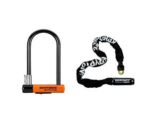 Kryptonite New-U - Evolution, Serrure à disque standard Evolution avec support unisexe Flexframe-U - Orange/Noir, 10.2cm x 22.9cm & Keeper 785 Integrated Chain - Antivol chaîne - Noir - 7 mm x 85 cm