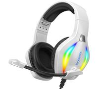 Krysenix PG1 Casque Gaming pour PS4, PS5, PC, Xbox, Nintendo Switch, Casque Gamer avec Son Microphone Stéréo AI, Casque avec Prise Jack 3,5 mm et lumière RVB, Blanc
