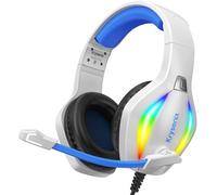 Krysenix PG1 Casque Gaming pour PS4/PS5/PC/Xbox/Nintendo Switch, Casque Gamer avec Son Microphone Stéréo AI, Casque PS5 avec Prise Jack 3,5 mm et lumière RVB, Blanc/Bleu
