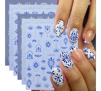 Kryzalite 3 morceaux d'autocollants floraux pour ongles en or, argent et bleu, pour la décoration et les coques de téléphones portables