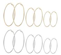 Kryzalite 6 paires de boucles d'oreilles créoles en or et argent, créoles légères en acier inoxydable hypoallergénique pour femmes, 24/30/40 mm