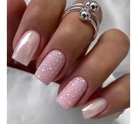Kryzalite® Lot de 24 faux ongles carrés à presser - Mat - Rose nacré - Paillettes