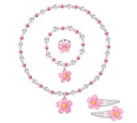 Kryzalite Parure de bijoux 5 pièces pour fille avec collier de perles, bracelet, bague et pinces à cheveux Rose