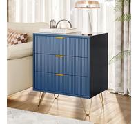 KRYZOR Commode à 3 tiroirs, Table de Chevet, Tables d’ Appoint avec 3 Tiroirs, Table de Nuit en Bois, pour Salon Chambre Bureau, Bleue, 60x40x70 cm (Bleue)