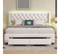 KRYZOR Lit Coffre 160 x 200 avec LED, Lit Double rembourré 160 x 200 cm avec 2 tiroirs, Lits 2 Personnes, Cadre de Lits avec sommier à Lattes, pour Adultes et Adolescents, Velours (160x200 cm)