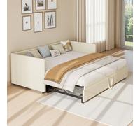 KRYZOR Lit de jour, extensible, rembourré, 90/180 x 200 cm, avec sommiers à lattes, canapé-lit extensible, en velours, sans matelas (beige)