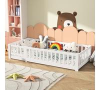 KRYZOR Lit d'enfant Lit au Sol 90x200 cm, lit en Bois pour Enfants avec Protection Contre Les Chutes & sommier à Lattes, Montessori Lits à barreaux pour Bébés, Blanc (Blanc)