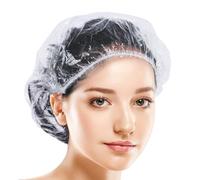 Kryzulax 50 Pièces Bonnet Douche Jetable,Bonnet de Douche à Usage Unique,Bonnet de Douche en Plastique,Douche Large Élastique Épais en Plastique Transparent,pour Hôtel,Shower,Spa(42cm)