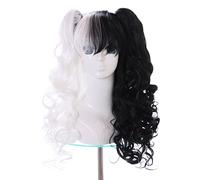 KS-173 Perruque bouclée double queue noire et blanche 70 cm pour Monokuma Danganronpa Cosplay Wig Anime Manga