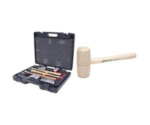 KS Tools 140.2100 - Coffret de débosselage de carrosserie - Pour les travaux de débosselage - Pour redresser les carrosseries - 7 pièces & 140.5232 Maillet bois 300g - tête Ø60mm - avec manche