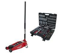 KS TOOLS 161.0366 - Cric Hydraulique 3 Tonnes - en Acier de Notre Gamme Formula Lift 3T - avec 2 Roues - Rouge et Noir & Caisse à Outils Complète en Coffret Douille de 1/4", 3/8" et 1/2" - 195 Pièces
