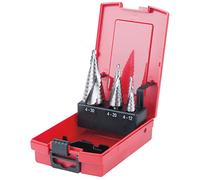 KS Tools 330.2210 Coffret de 3 forets étagés HSS pour tôles jusqu'à 4 mm | Coffret de 3 forets étagés HSS pour tôles, outillage professionnel, chrome vanadium