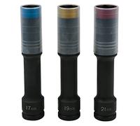 KS Tools 515.0622 - Coffret de douilles à chocs 1/2" - extra longues - Gamme SlimPOWER - Code couleur 17, 19, 21 mm - Pour jantes Aluminium - En Chrome Molybdène - 3 pièces