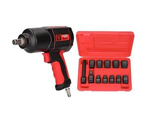 KS TOOLS 515.1200 Mini CLE A CHOC pneumatique 1/2 & 515.0112 - Coffret de douilles à chocs 6 pans 1/2'' - 10 douilles, cardan, rallonge - En Chrome Molybdène - 12 pièces