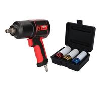 KS TOOLS 515.1200 Mini CLE A CHOC pneumatique 1/2 & 515.1005 Jeu de 3 douilles à chocs pour jantes aluminium, 17, 19, 21 mm