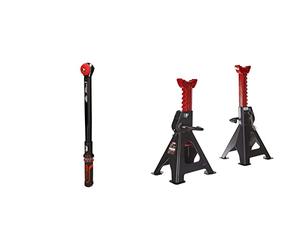 KS TOOLS 516.1442 ynamométrique - Gamme Ergotorque Précision - 40-200 Nm & 160.0370 - Chandelles à Crémaillère, 3 Tonnes - Lot de 2 - Aides pour Soulever des Véhicules - Noir