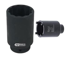 KS Tools 700.1662 - Douille 12 pans 1/2" pour rotules de suspension, 41 mm - En acier spécial & BGS 5422 - Douille 4 ergots clé à ergot pour tête sphérique pour Citroën/Peugeot, Noir