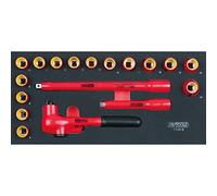 KS Tools 713.2018 - Module de douilles et accessoires isolés 1000V - Pour servantes et établis - Empreinte des outils découpée au laser - Mousse imputrescible - 18 pièces