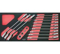 KS TOOLS - 713.2027 - Module 12 clés mixtes à cliquet réversible GEARplus adaptateurs 1/4-3/8-1/2, 16 pièces - 8-19 mm - Mousse pour tiroir servantes et établi - Outillage professionnel de qualité