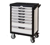 KS Tools 803.7114 - Servante d'atelier 7 tiroirs - Gamme ULTIMATE® - Système de fermeture centralisé par serrure - 4 roues robustes - Equipée de 114 outils - Couleur Blanche