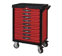 KS TOOLS - 809.0009 - Servante d'atelier Vide Ultimate 9 tiroirs - Caisse à Outil - Couleur Rouge - Plateau INOX - Porte flacons