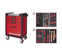 KS Tools 809.7114 - Servante d'atelier 7 tiroirs - Gamme ULTIMATE® - Système de fermeture centralisé par serrure - 4 roues robustes - Equipée de 114 outils - Couleur Rouge