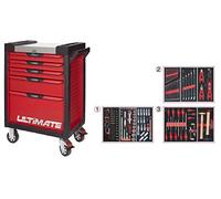 KS Tools 809.7158 - Servante d'atelier 7 tiroirs - Gamme ULTIMATE® - Système de fermeture centralisé par serrure - 4 roues robustes - Equipée de 158 outils - Couleur Rouge