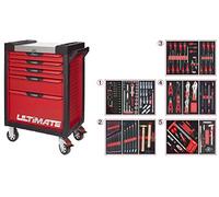 KS Tools 809.7186 - Servante d'atelier 7 tiroirs - Gamme ULTIMATE® - Système de fermeture centralisé par serrure - 4 roues robustes - Equipée de 187 outils - Couleur Rouge