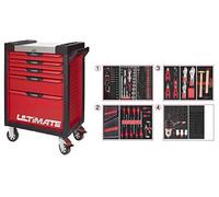 KS Tools 809.7263 - Servante d'atelier 7 tiroirs - Gamme ULTIMATE® - Système de fermeture centralisé par serrure - 4 roues robustes - Equipée de 263 outils - Couleur Rouge