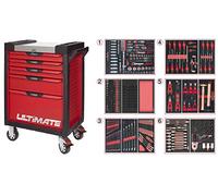 KS Tools - 809.7283 - Servante d'atelier complète ULTIMATE 7 tiroirs equipée de 283 outils - caisse à outils complète - couleur rouge - plateau inox -porte flacons