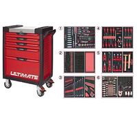 KS Tools 809.7425 - Servante d'atelier 7 tiroirs - Gamme ULTIMATE® - Système de fermeture centralisé par serrure - 4 roues robustes - Equipée de 429 outils - Couleur Rouge