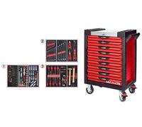 KS Tools 809.9158 - Servante d'atelier 9 tiroirs - Gamme ULTIMATE® - Système de fermeture centralisé par serrure - 4 roues robustes - Equipée de 158 outils - Couleur Rouge