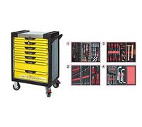 KS Tools 814.7173 - Servante d'atelier 7 tiroirs - Gamme ULTIMATE® - Système de fermeture centralisé par serrure - 4 roues robustes - Equipée de 173 outils - Couleur Grise et Jaune