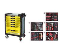 KS Tools 814.7186 - Servante d'atelier 7 tiroirs - Gamme ULTIMATE® - Système de fermeture centralisé par serrure - 4 roues robustes - Equipée de 187 outils - Couleur Grise et Jaune