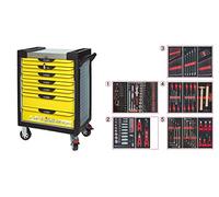 KS Tools 814.7311 - Servante d'atelier 7 tiroirs - Gamme ULTIMATE® - Système de fermeture centralisé par serrure - 4 roues robustes - Equipée de 311 outils - Couleur Grise et Jaune