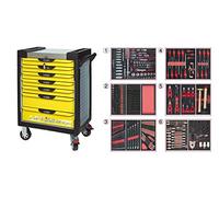 KS Tools 814.7425 - Servante d'atelier 7 tiroirs - Gamme ULTIMATE® - Système de fermeture centralisé par serrure - 4 roues robustes - Equipée de 429 outils - Couleur Grise et Jaune